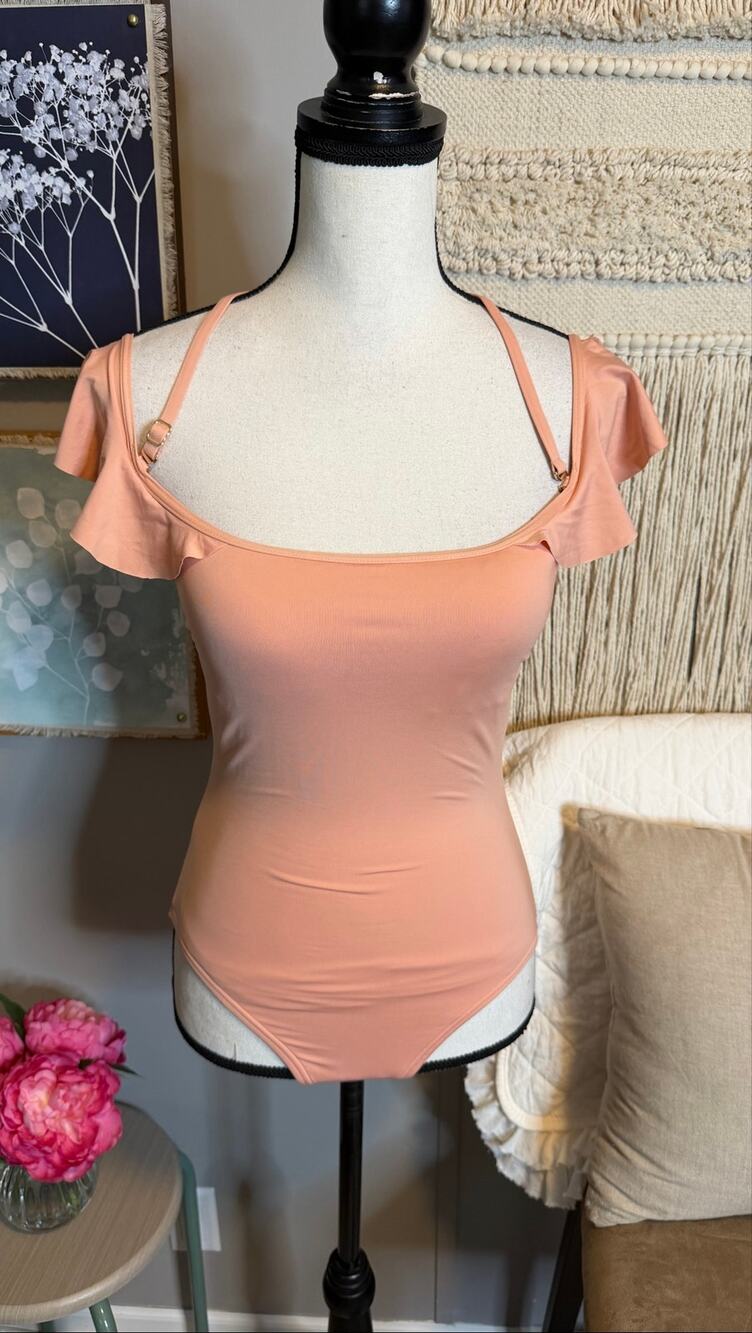 Vince Camuto Swim One Piece Swimsuit 4 Peach Off Shoulder Ruffle Removable Strap